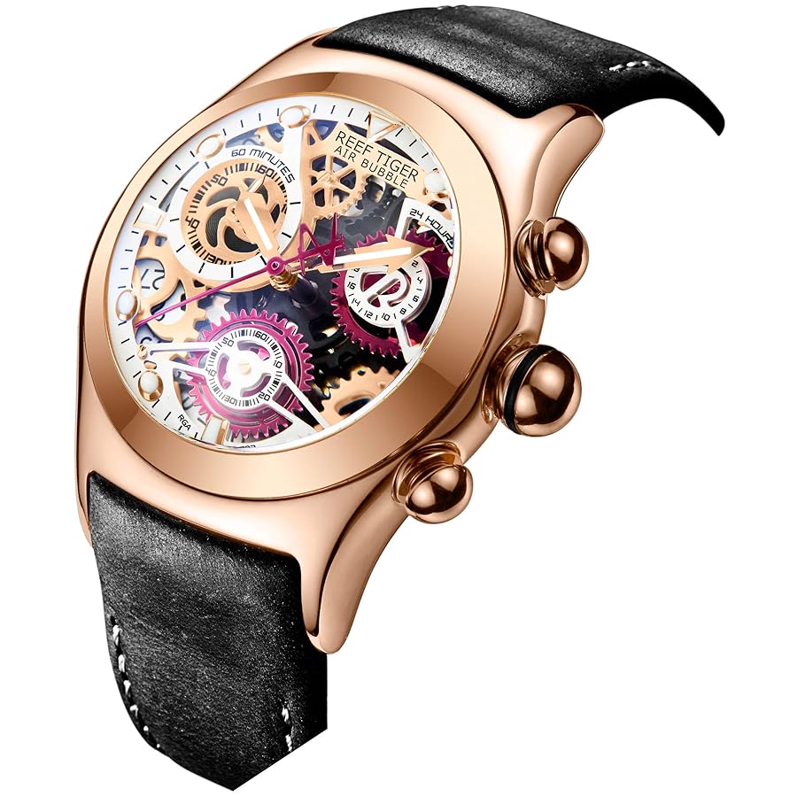 値下げ　REEF TIGER クロノグラフ 時計 Reef Tiger/RT Mens Sport Watches with Chronograph Skeleton